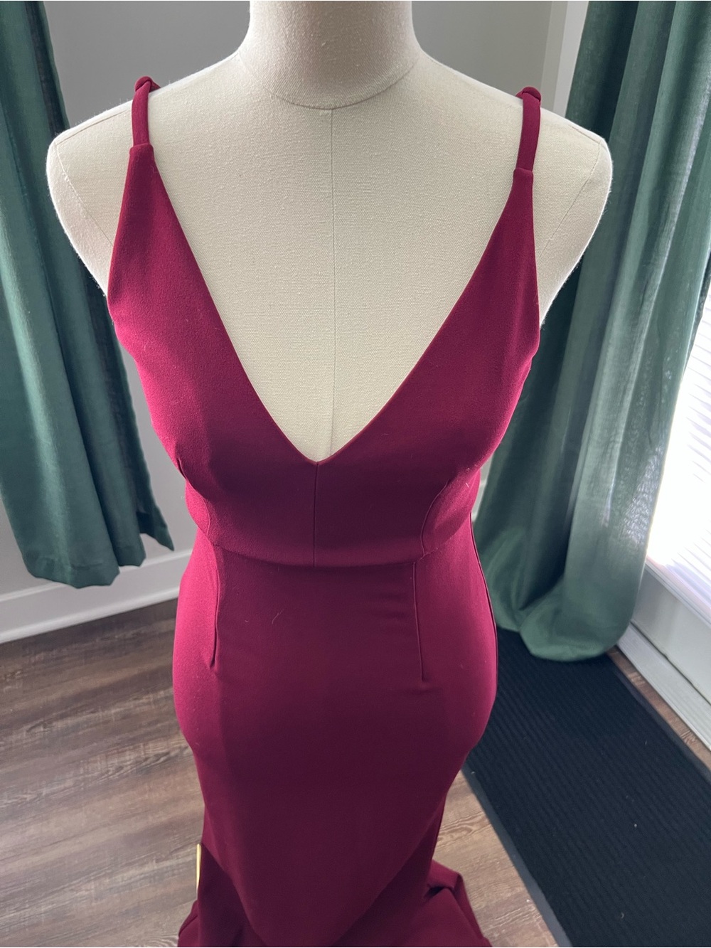 Lulus Melora Wine Red V Neck Mermaid Maxi Dress XS - Picture 4 of 16